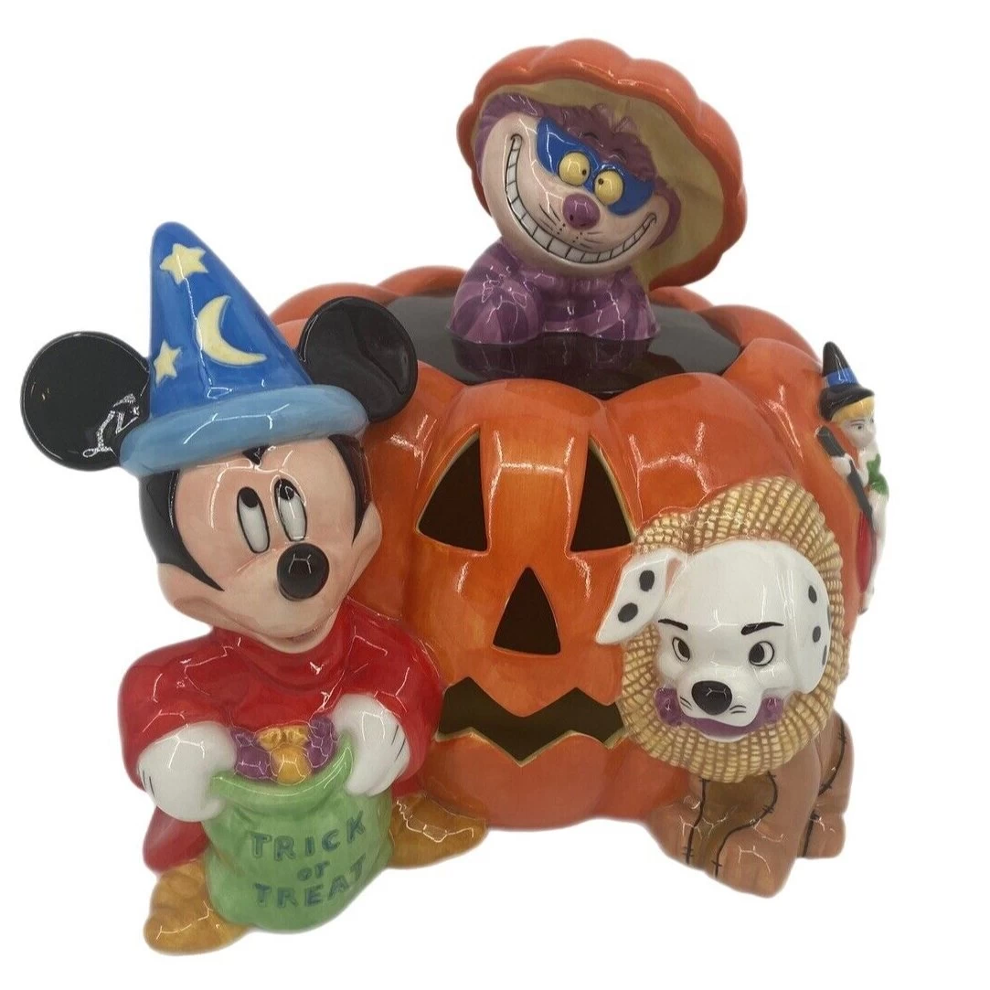 Disney Cookie Jar - Halloween Pumpkin - Sorcerer Mickey Cheshire Cat Lucky Tinker Bell 1 Disney Cookie Jar - Halloween Pumpkin - Sorcerer Mickey Cheshire Cat Lucky Tinker Bell