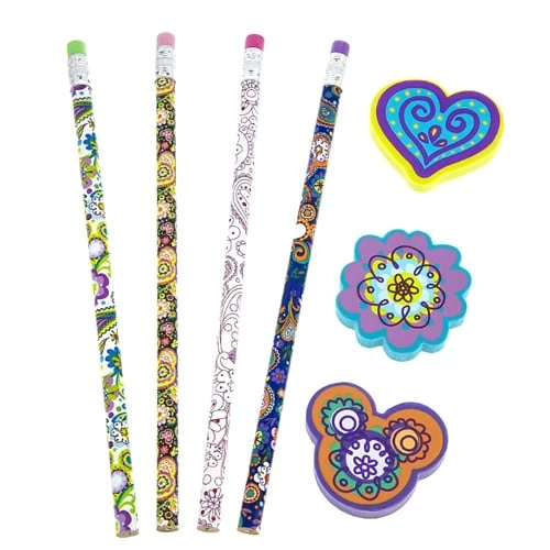 Disney Pencils & Erasers Set- Mickey Mouse Paisely 1 Disney Pencils & Erasers Set- Mickey Mouse Paisely