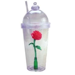 Disney Drink Tumbler Cup - Light Up Beauty And The Beast Rose