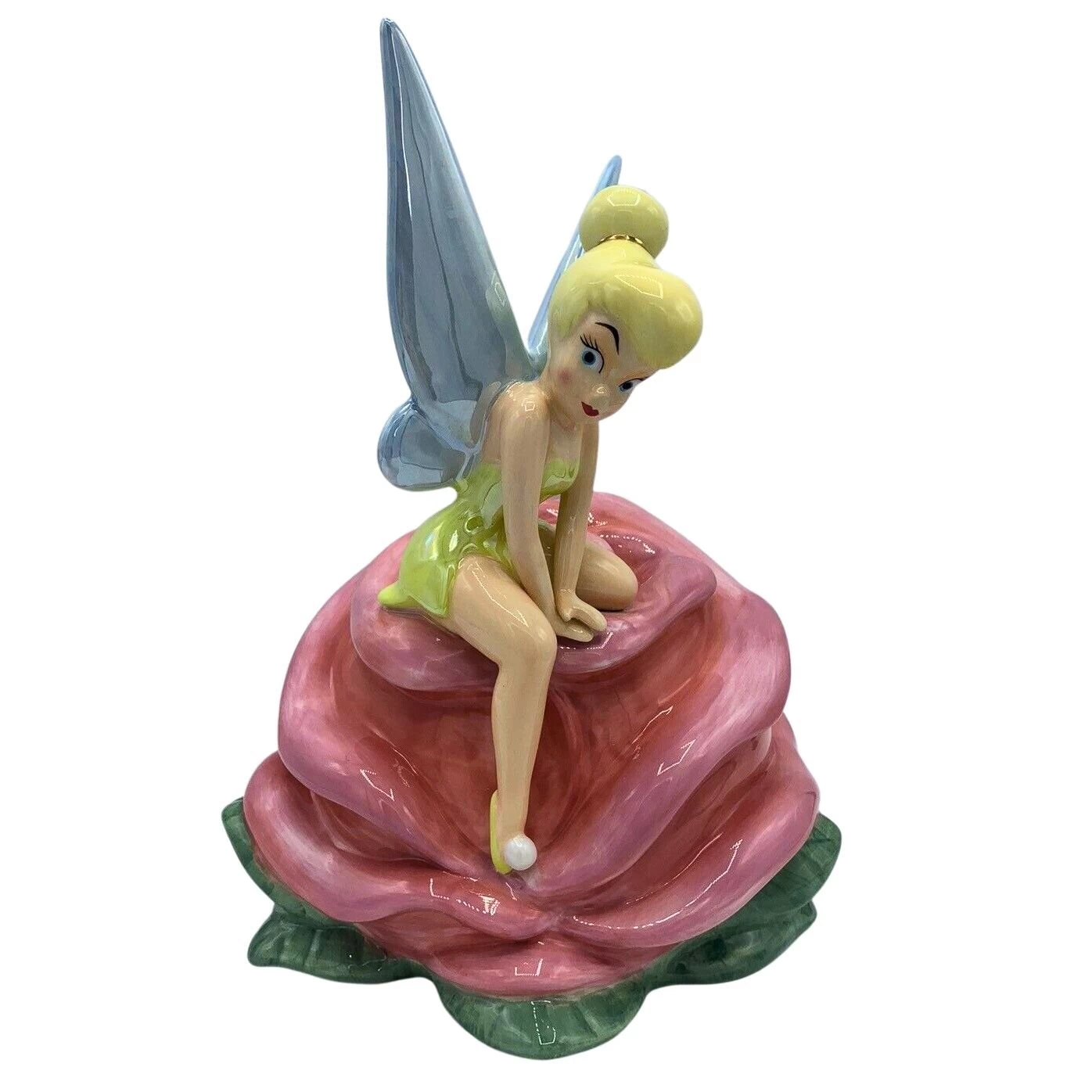 Disney Cookie Jar - Tinker Bell On Rose - RETIRED 1 Disney Cookie Jar - Tinker Bell On Rose - RETIRED